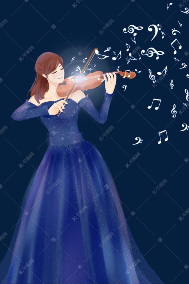 拉小提琴的女孩音乐主题插画