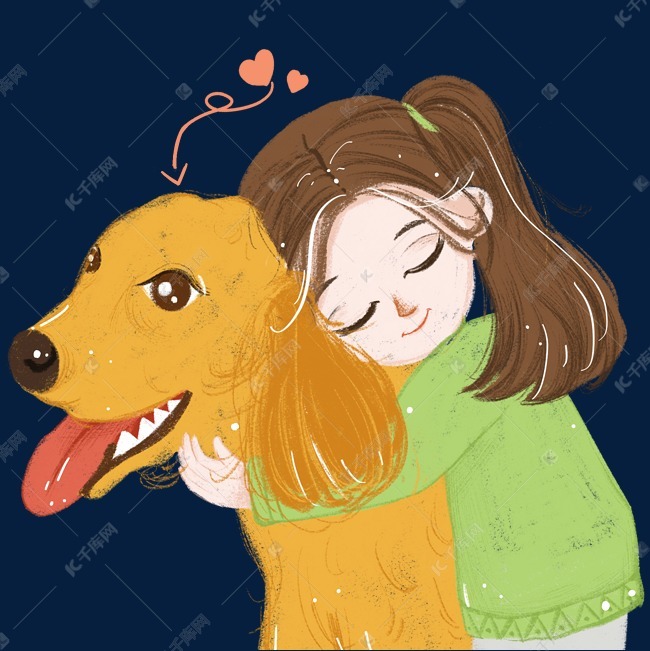 感恩手绘女孩对狗狗的感恩