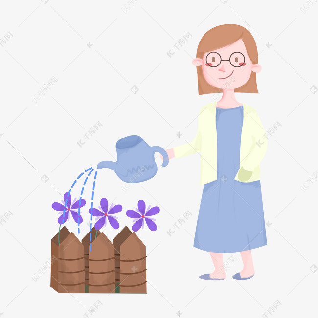 教师节老师浇花手绘插画