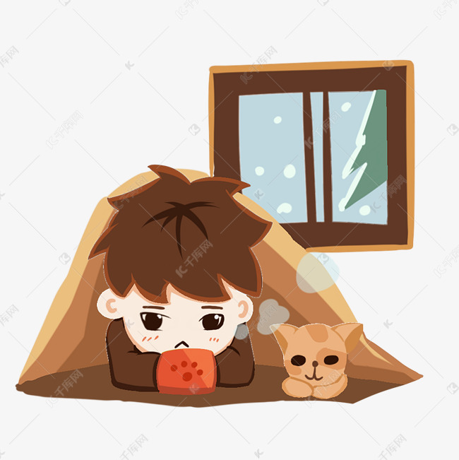 冬季宅在家的小男孩手绘插画
