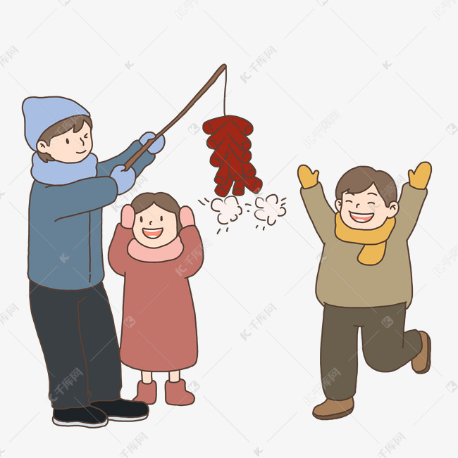 2019新年习俗放鞭炮插画免抠