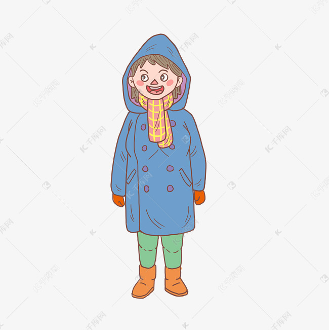 冬季冬日棉袄女孩卡通手绘