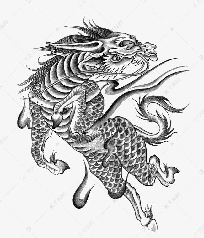 黑白麒麟插画图案