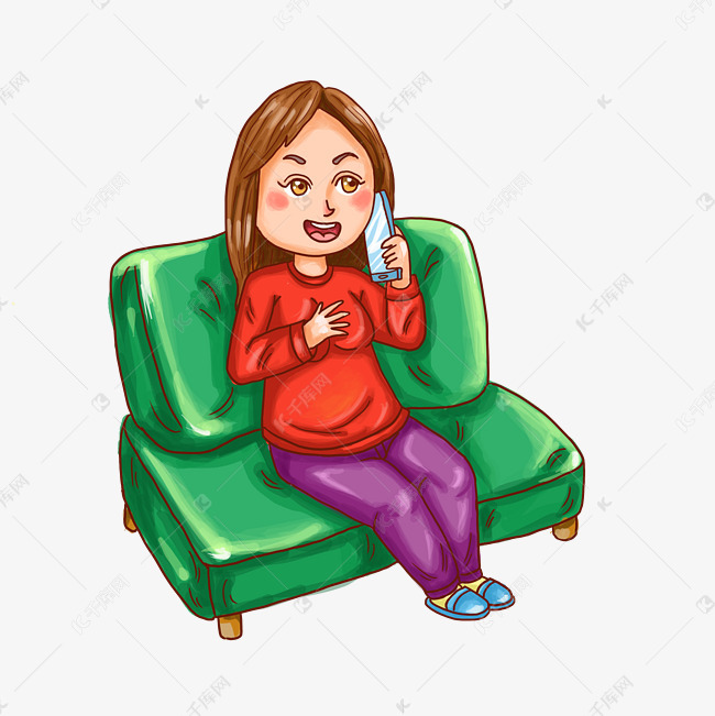 卡通手绘人物打电话少女