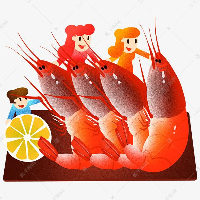 年夜饭美味鲜虾插画