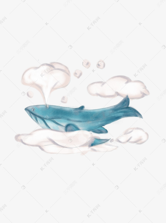 梦幻生物蓝色云朵鲸鱼手绘水彩纸