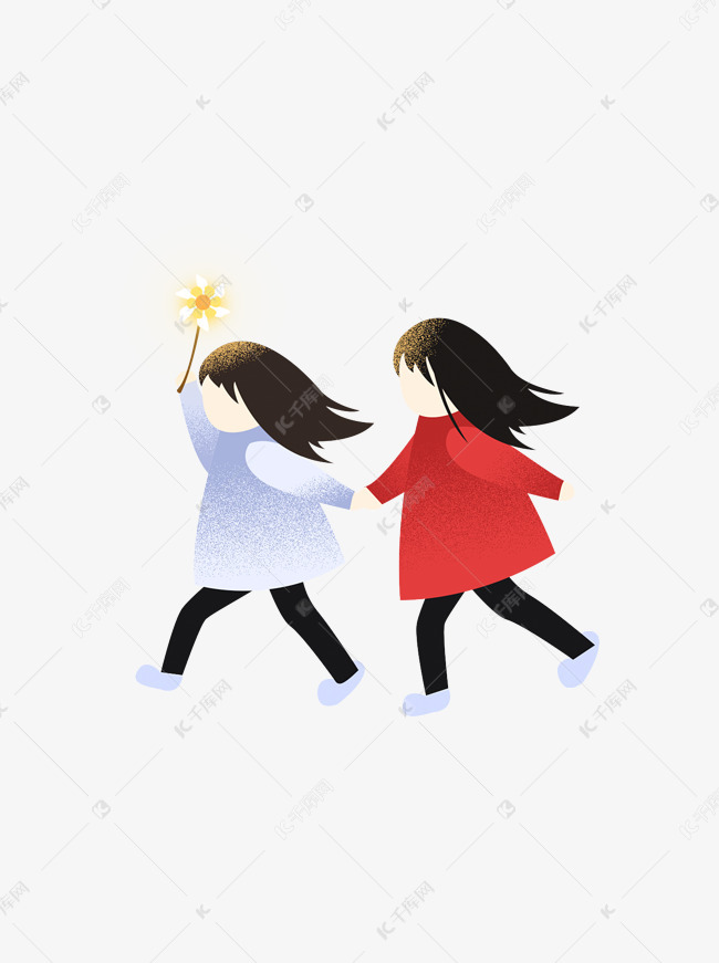 2个女孩手拉手图案元素素材