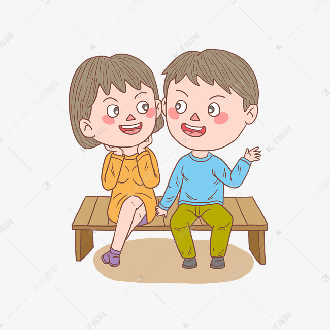 卡通手绘人物聊天小情侣