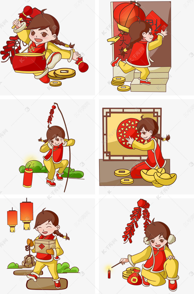 手绘过新年人物插画素材图片免费下载-千库网