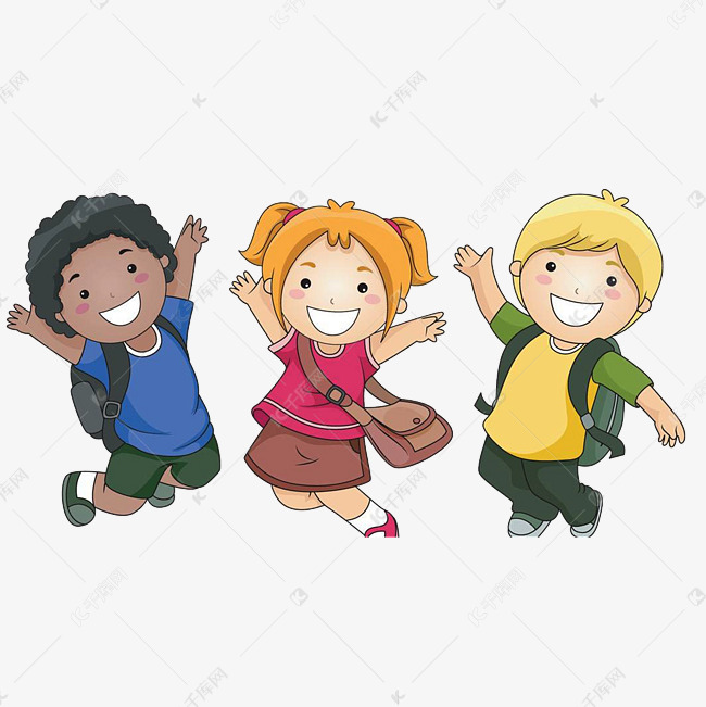 开心跳起的小孩的素材免抠背书包小孩开心跳起的小孩笑容满满的小孩