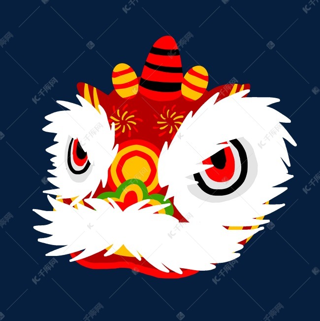 红色舞狮头卡通插画