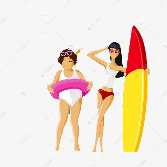 胖美女和瘦美女海上冲浪的写眼睛美女图片