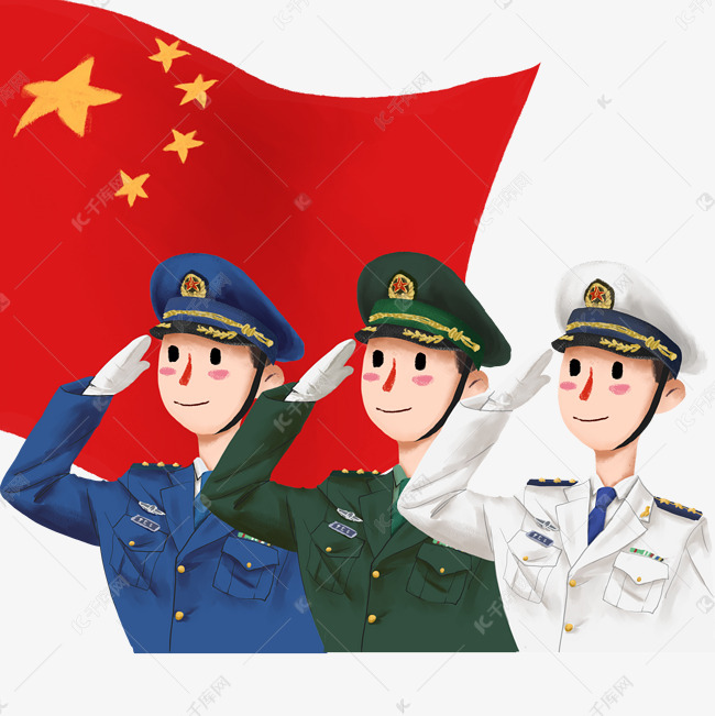 国庆阅兵海陆空男士兵军人向国旗敬礼仪式