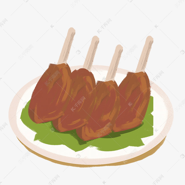 手绘美食卡通羊排肉