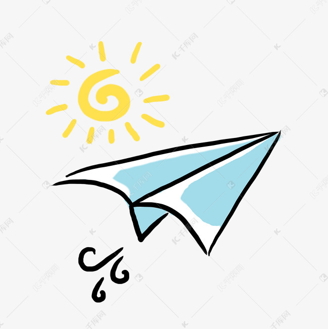 简约纸飞机和太阳卡通png素材