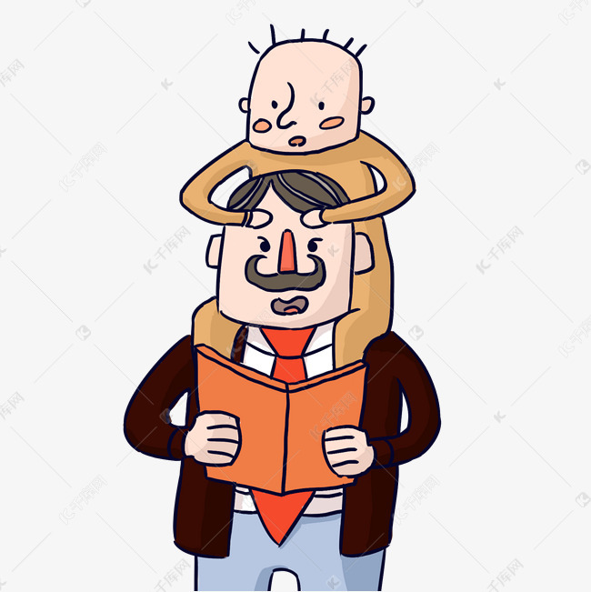 陪孩子看书的爸爸卡通插画