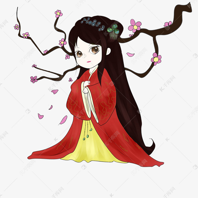 梅花树下古装美女插画