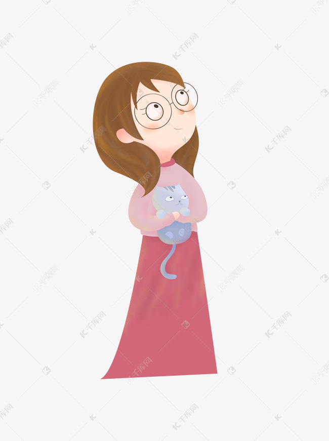 卡通可爱女孩抱猫咪元素设计