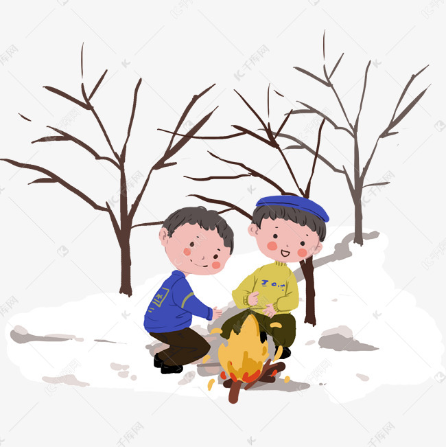 冬天在雪地上生火取暖