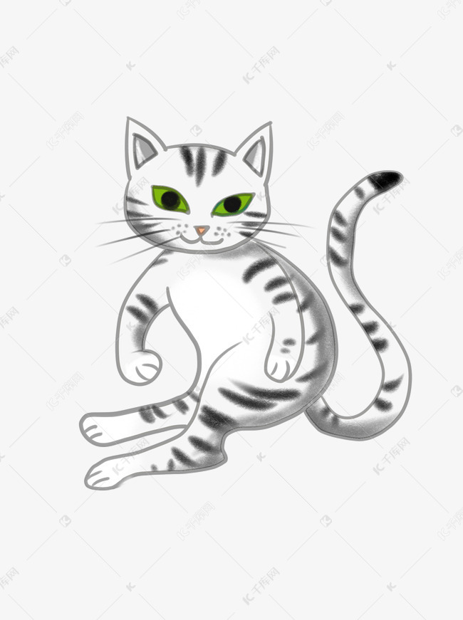 虎斑猫手绘卡通可爱动物