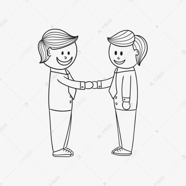 卡通小人两人握手