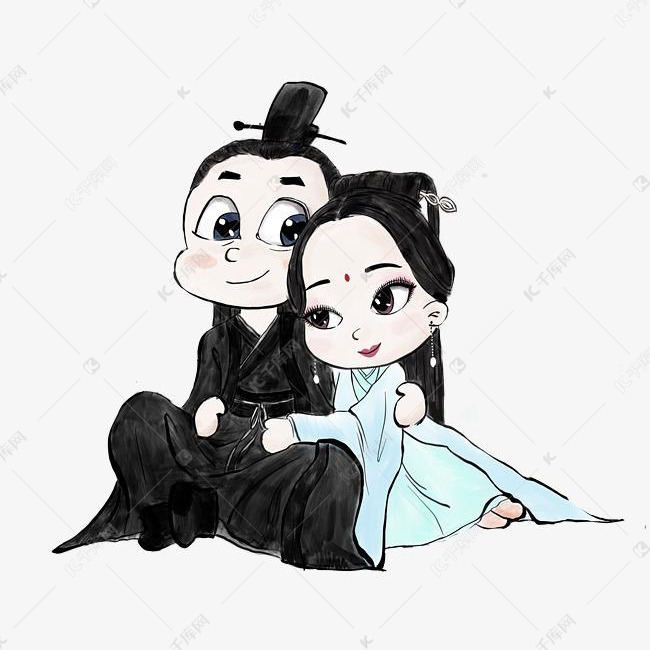 手绘古风三生三世主题卡通情侣甜