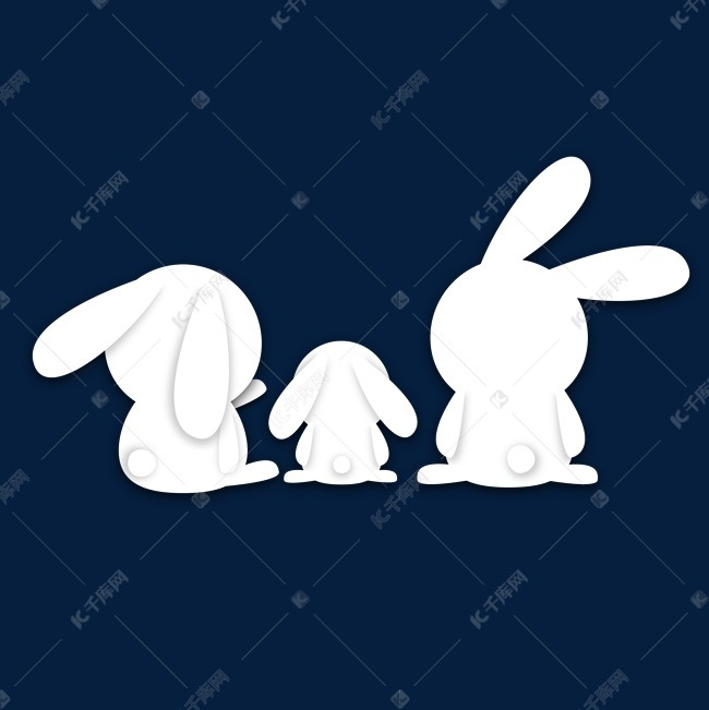 兔子一家三口团圆背影中秋节手绘插画psd