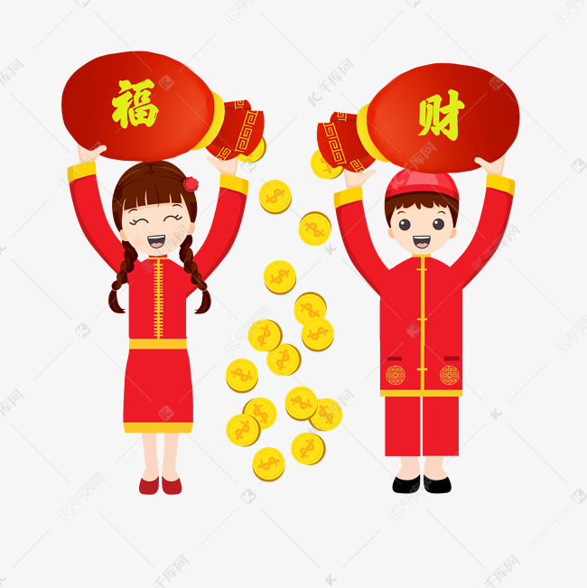 2018新年卡通娃娃男孩女孩拜年红包矢量图素材图片