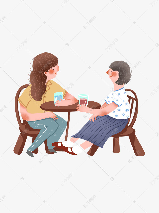 喝茶谈话的女人闺蜜卡通元素