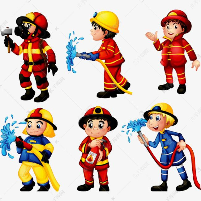 消防人物图片的素材免抠消防员消防人物卡通人物灭火消防栓消防知识