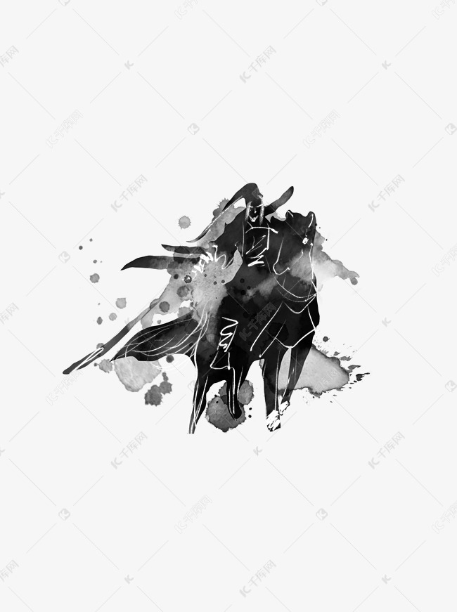 水墨国风手绘金庸武侠人物剪影元