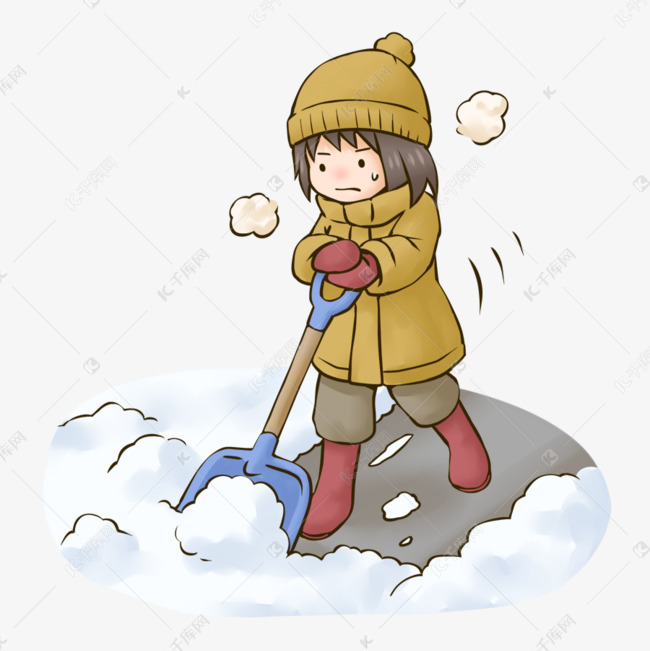 卡通冬季冬天堆雪的女孩寒冷