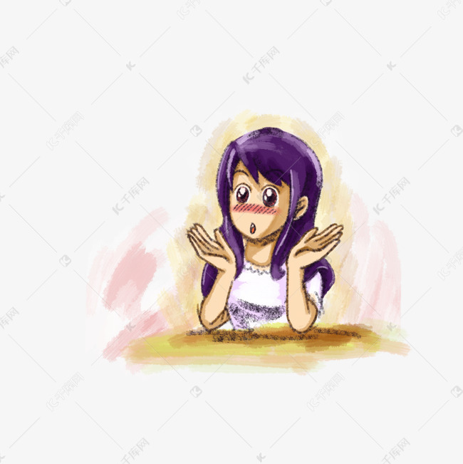 手绘卡通表情可爱女孩脸红