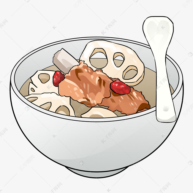 手绘美食莲藕炖排骨插画