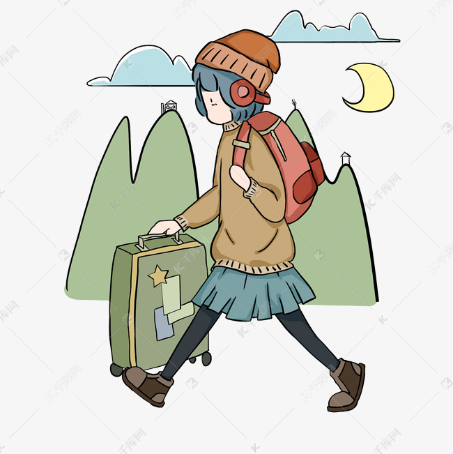 冬季旅行走路的小女孩