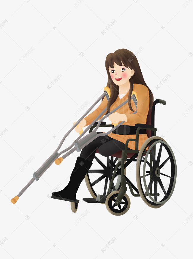 卡通乐观的高位截肢残疾人女孩可