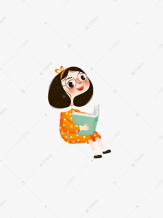 卡通可爱看书的学霸小女孩素材图片免费下载_