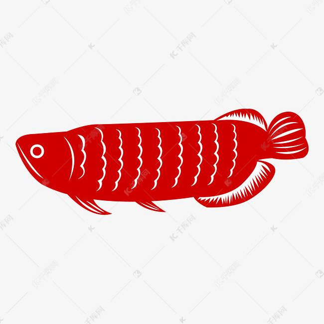 水生物鱼红色剪纸插画