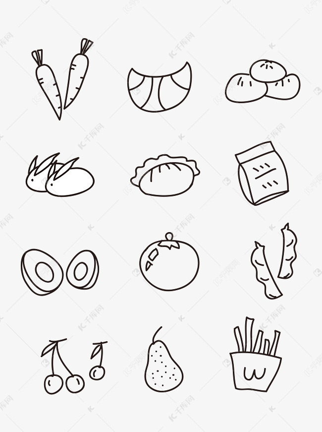 简笔画,食物,简笔画教程皮卡丘 小孩子简笔画手账手绘黑白食物