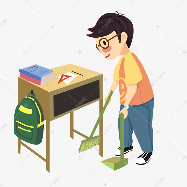 开学季学生打扫教室场景插画