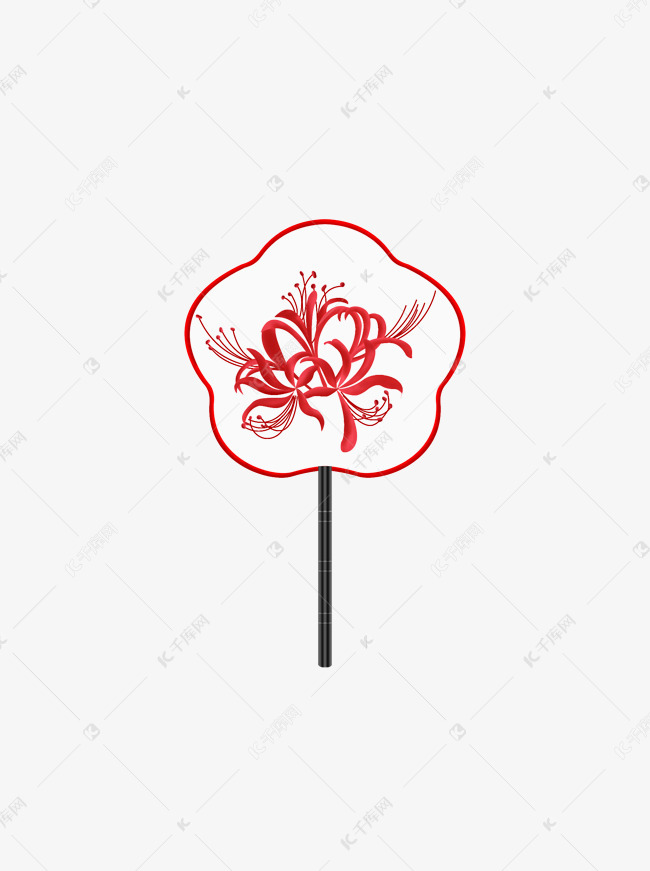 中国风手绘彼岸花团扇可商用元素