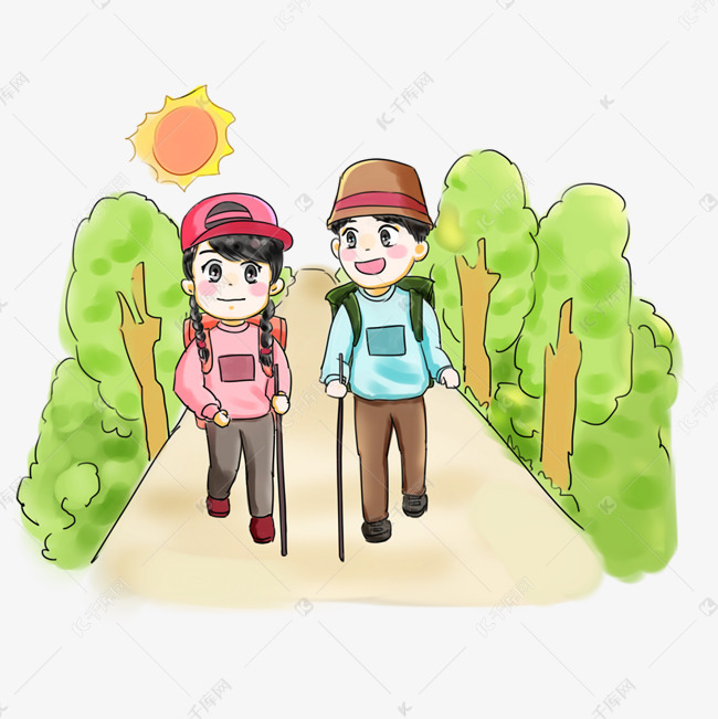 步行日亲子旅游卡通手绘q版可爱