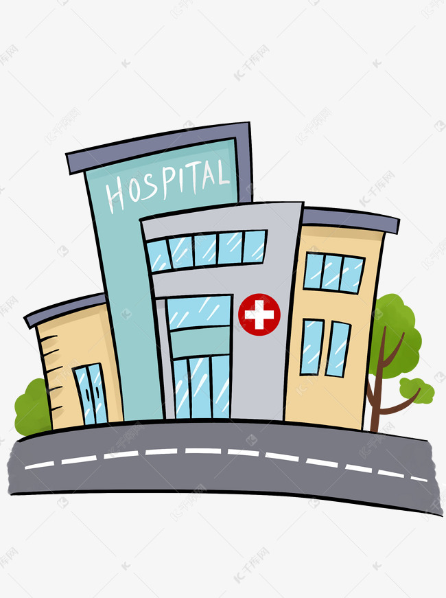 医疗医院建筑手绘可商用卡通插画