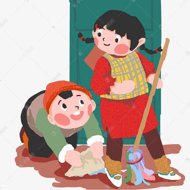 迎新年大扫除插画
