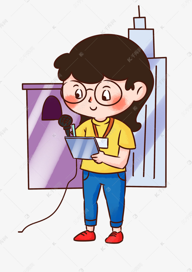 黄色的卡通记者插画