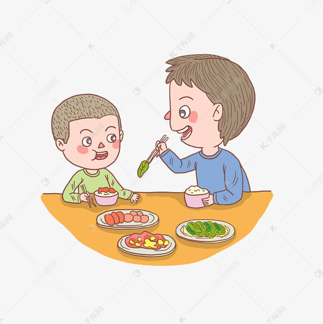人物父亲和儿子吃饭