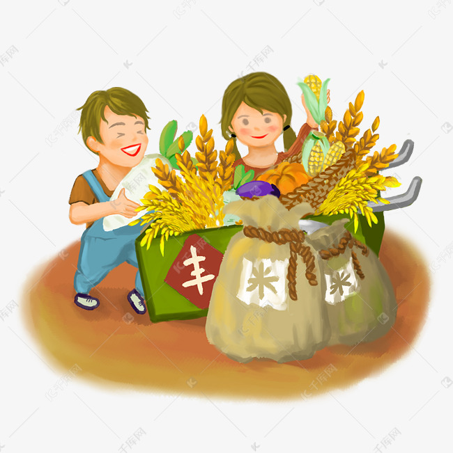 秋季大丰收瑞雪丰年麦子米粮png