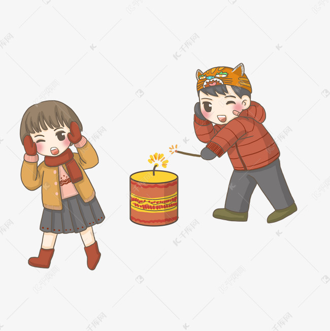 小孩放鞭炮png