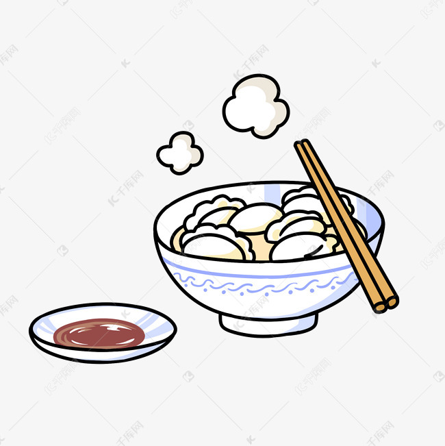 手绘一碗饺子插画