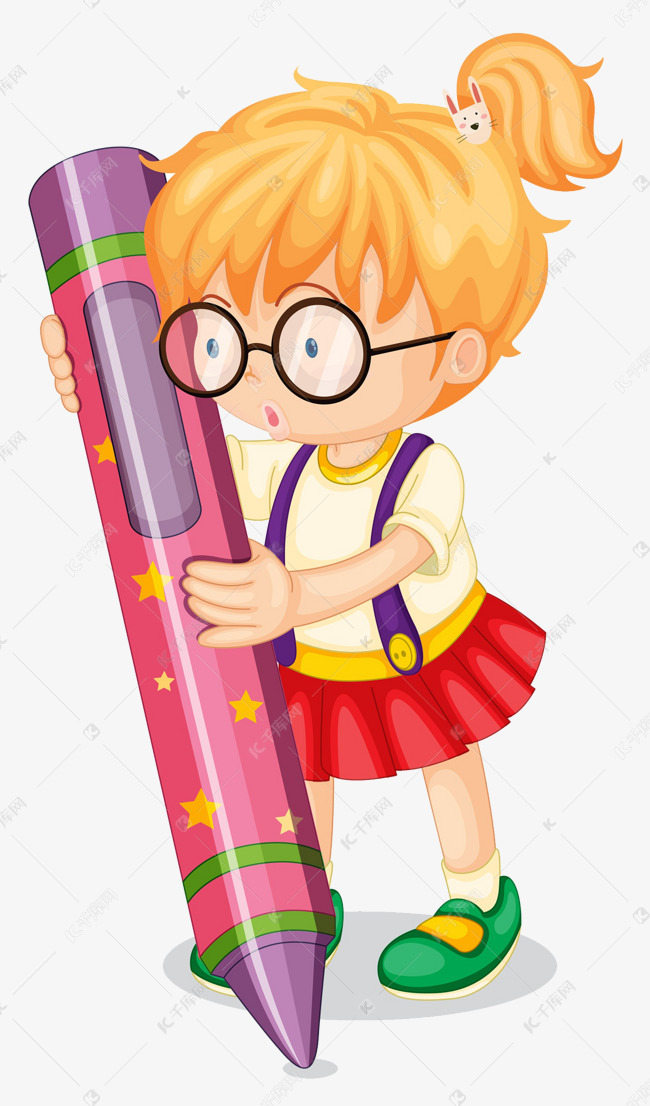 拿着笔的眼睛女孩